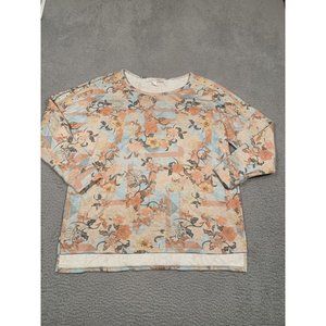 Gloria Vanderbilt Sweatshirt Pullover  Floral‎ Gold Studded 3/4 Sleeve Large L